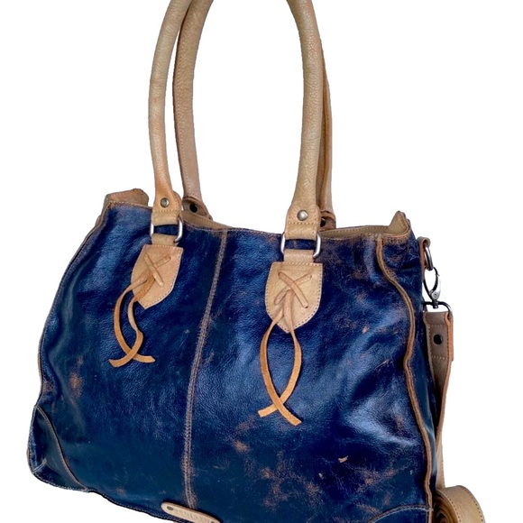 Bed Stu Bag. Stylish Blue and Tan Leather Tote Bag - Picture 2 of 7